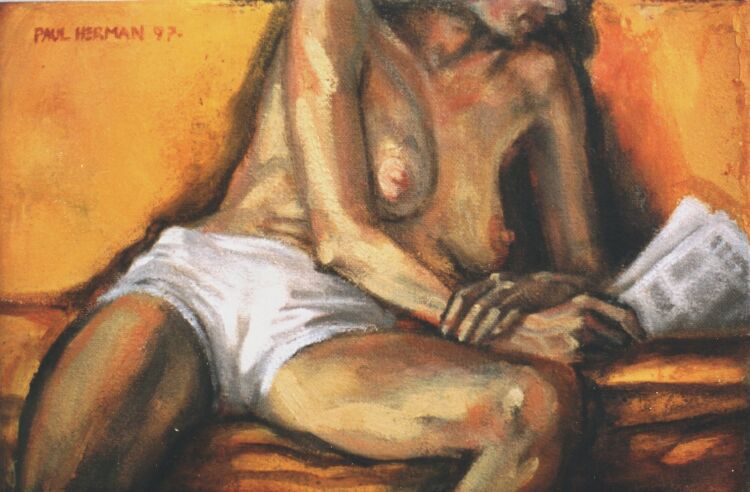Nude, oil on canvas. Through a keyhole. 